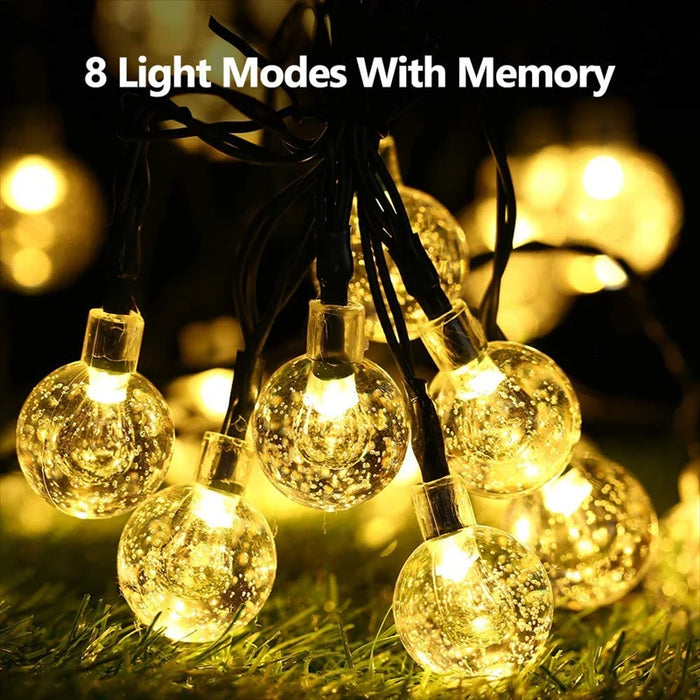 Solar Crystal Globe String Lights – 60 LED Waterproof Fairy Lights with 8 Lighting Modes - Samanta Factory