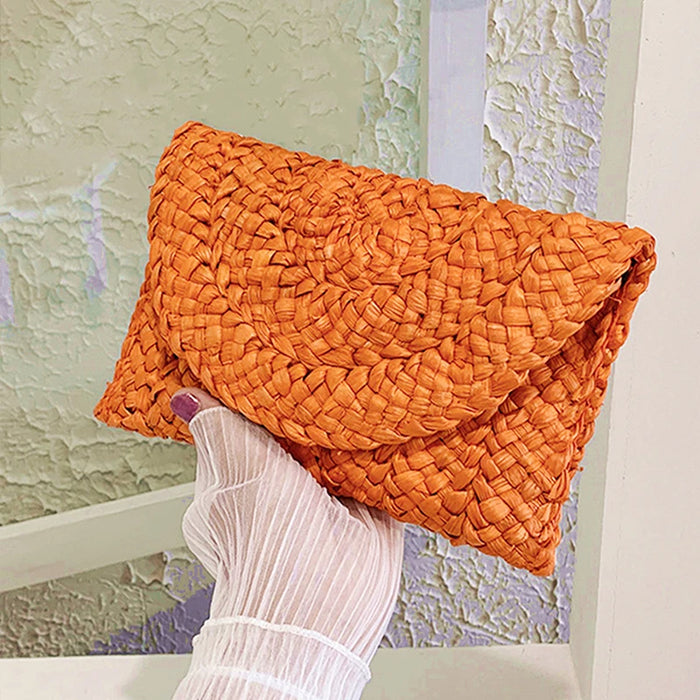 Boho Straw Flap Bag for Women – Hard Shell Woven Handbag for Summer Outings