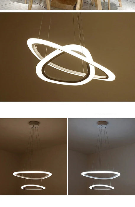 Art Deco Pendant Light – White Acrylic & Iron Chandelier with Remote Control - Samanta Factory