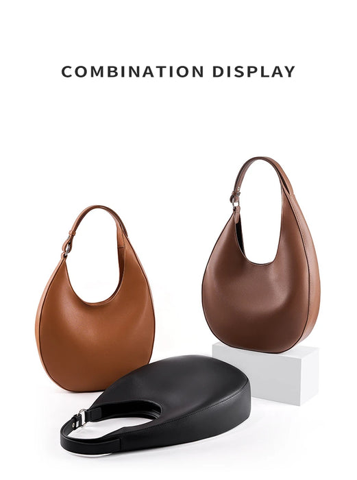 Half-Moon Shoulder Bag – Soft Versatile Leather Handbag for Women - Samanta Factory