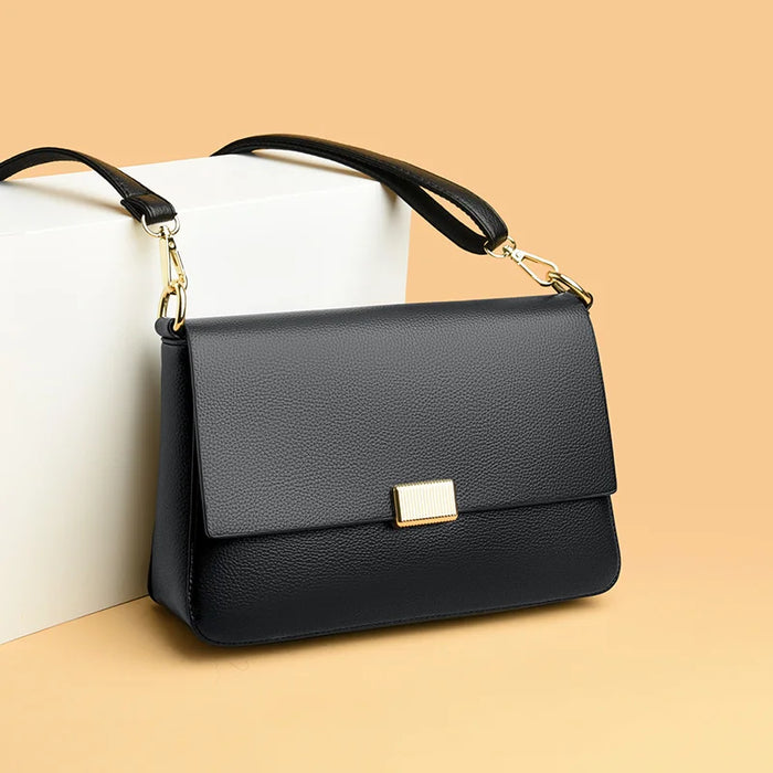 Women’s Genuine Leather Shoulder Bag – Square Ruched Handbag with Hasp Closure - Samanta Factory