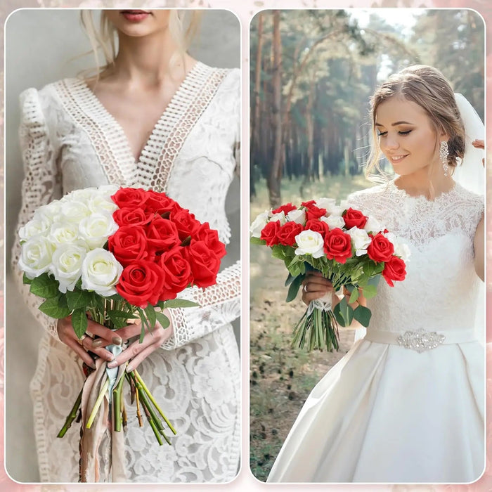 Artificial Velvet Roses – 50PCS Long-Stem Flower Bouquet SF