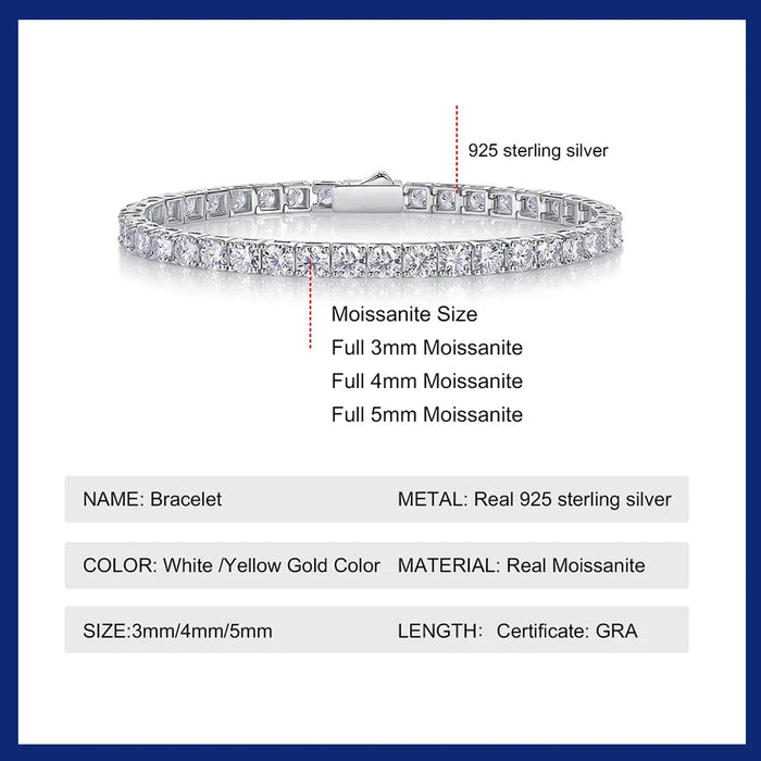 Certified Full Moissanite Bracelet in 925 Sterling Silver with 18K Gold Plating SF