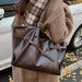Vintage PU Leather Shoulder Tote – Soft Casual Bag with Lock Closure - Samanta Factory