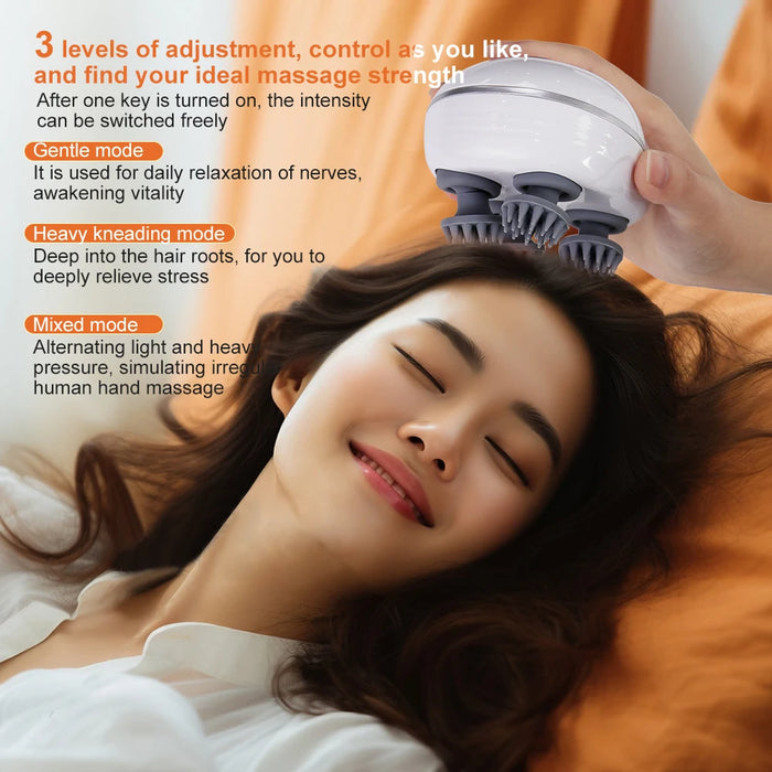 Electric Head Massager – 3D Kneading with 3 Modes for Stress Relief & Scalp Care