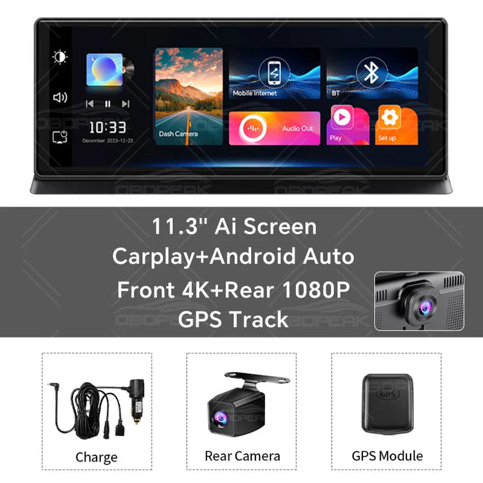 Smart Mirror Dash Cam 11.3" – Wireless CarPlay, Android Auto & 4K Dual Lens Recording Samanta Factory