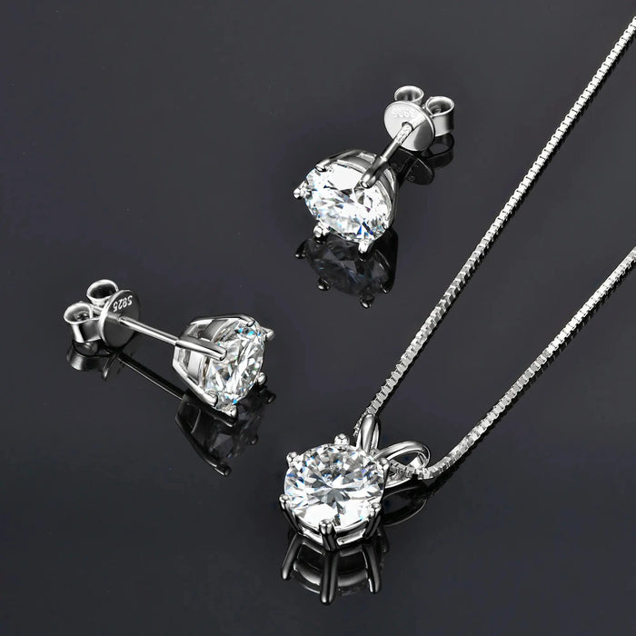 Classic Moissanite Pendant & Stud Earrings Set with Certificate SF