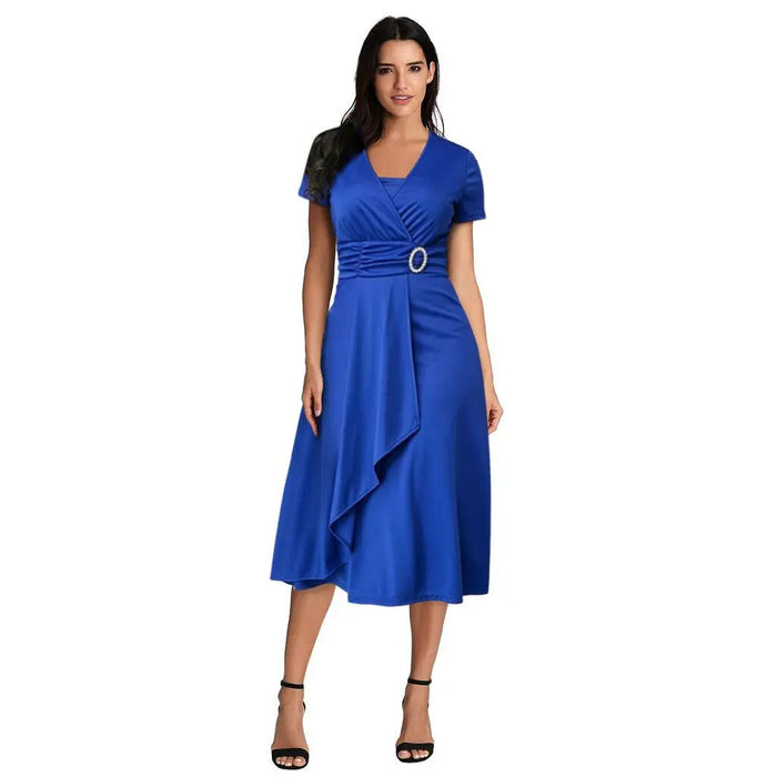 A-Line Casual Midi Dress – High Stretch Polyester for All-Day Comfort