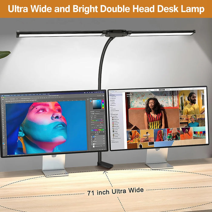 Double-Head LED Desk Lamp – Wide, Adjustable Lighting with 10 Brightness Levels