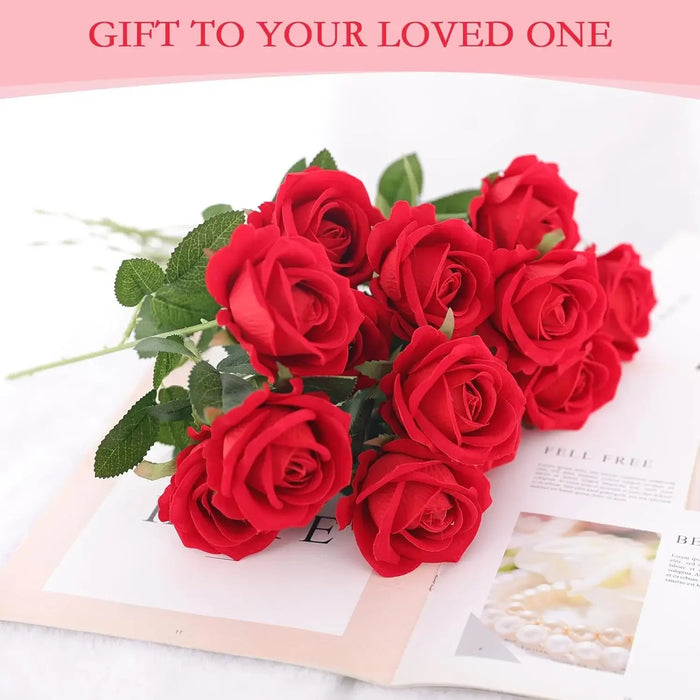 Artificial Velvet Roses – 50PCS Long-Stem Flower Bouquet SF