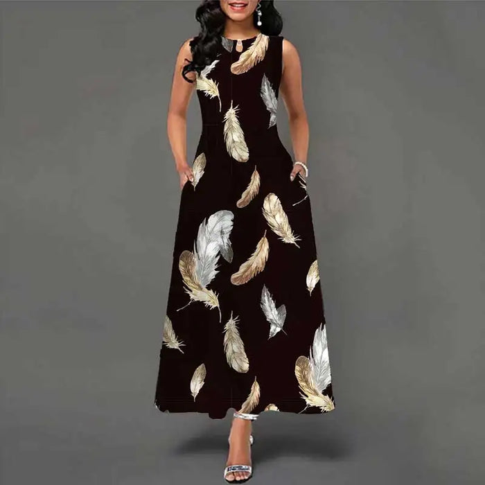 Bohemian Maxi Dress – Sleeveless Floral Print with Loose Swing Silhouette