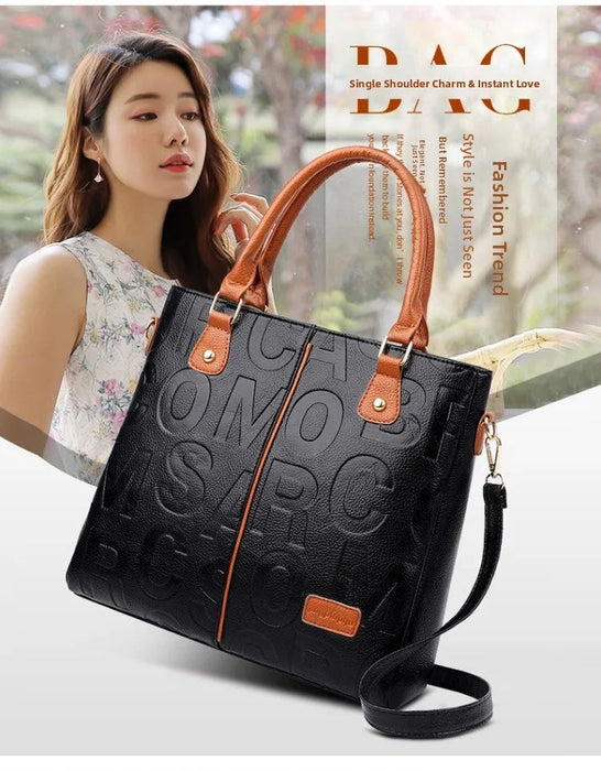 Women's Large Capacity PU Leather Tote Bag – Minimalist Urban Shoulder Bag SF