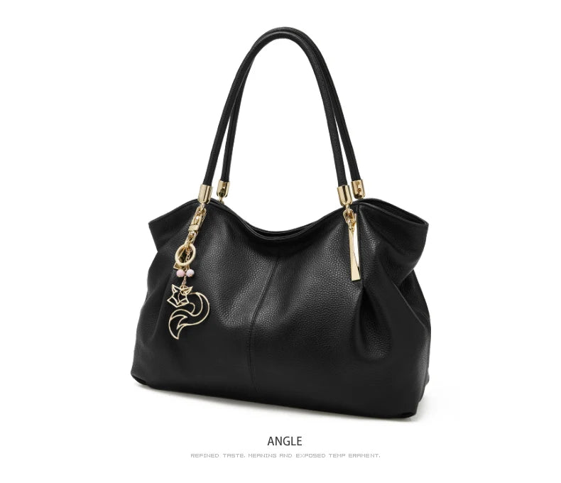 Genuine Leather Shoulder Bag – Elegant Casual Tote with Beading & Sequins for Women - Samanta Factory