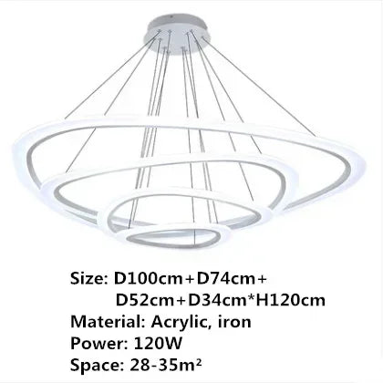 Art Deco Pendant Light – White Acrylic & Iron Chandelier with Remote Control - Samanta Factory