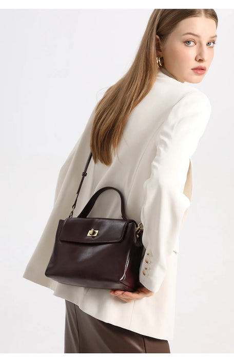 Women’s  Leather Shoulder Bag – Compact Casual Satchel