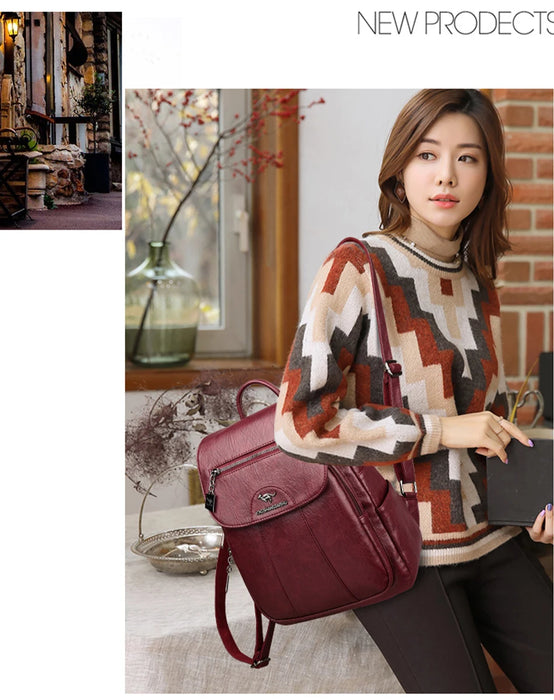 High-Quality Leather Backpack for Women – Large Capacity Travel & School Bag, Fashionable Mochila Shoulder Bag - Samanta Factory