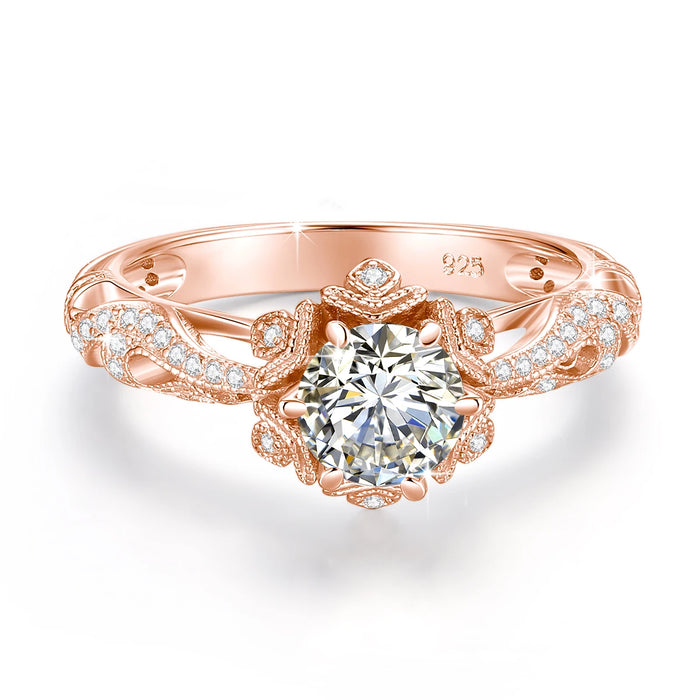 925 Sterling Silver Moissanite Ring – 1ct Skeleton Design with Zircon Accents