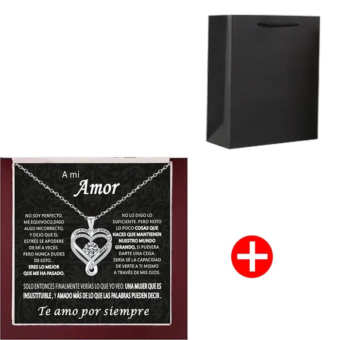 Double Layer Heart Necklace – Romantic Gift with Wooden Box SF