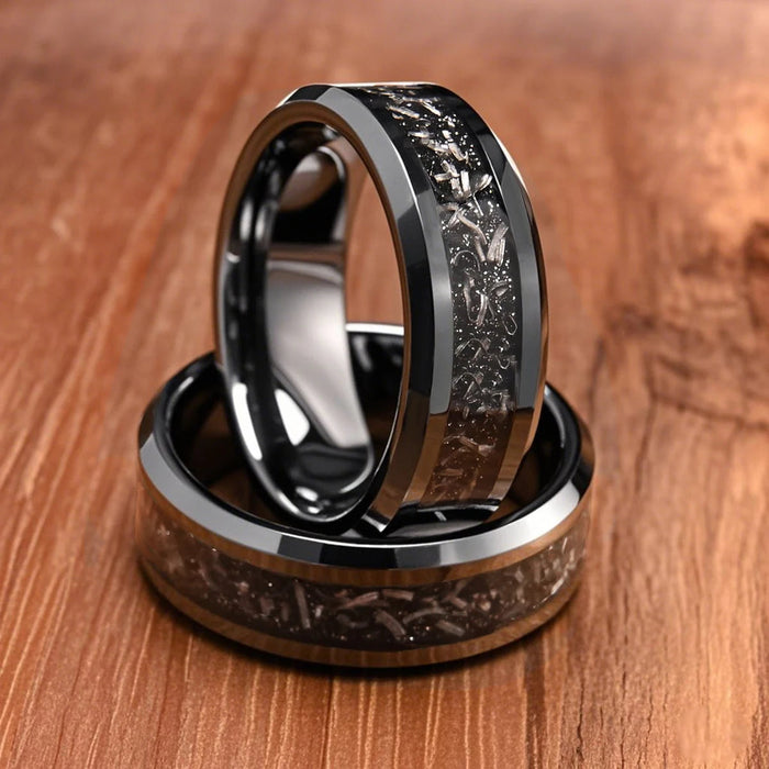 Men’s Tungsten Ring – Meteorite Inlay Wedding Band SF