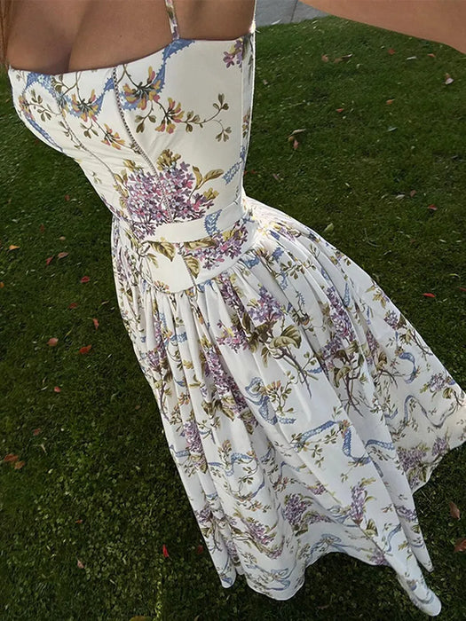 A-line Strap Long Dress – Square Neck & Backless Design
