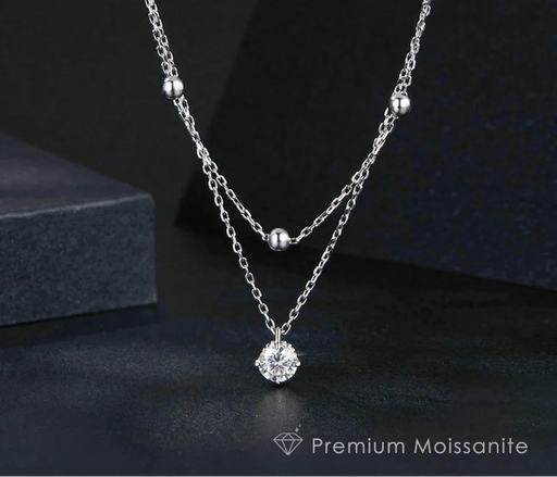 Round D-color VVS1 moissanite pendant in 925 sterling silver with 18K white gold plating