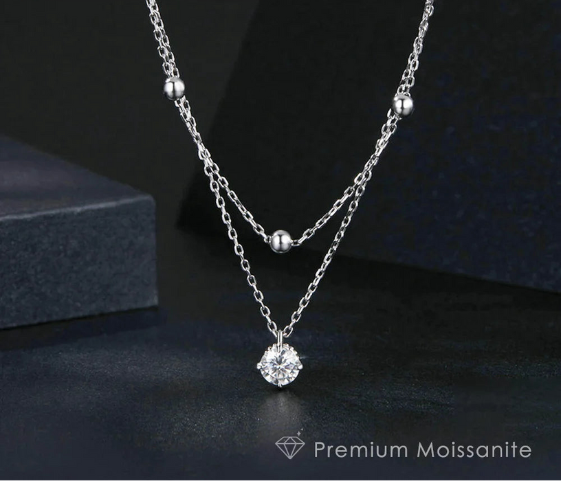Round D-color VVS1 moissanite pendant in 925 sterling silver with 18K white gold plating