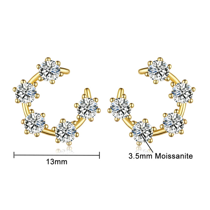 Moissanite 3.5mm Stud Earrings – 925 Silver Gold-Plated Half Hoop Design for Women
