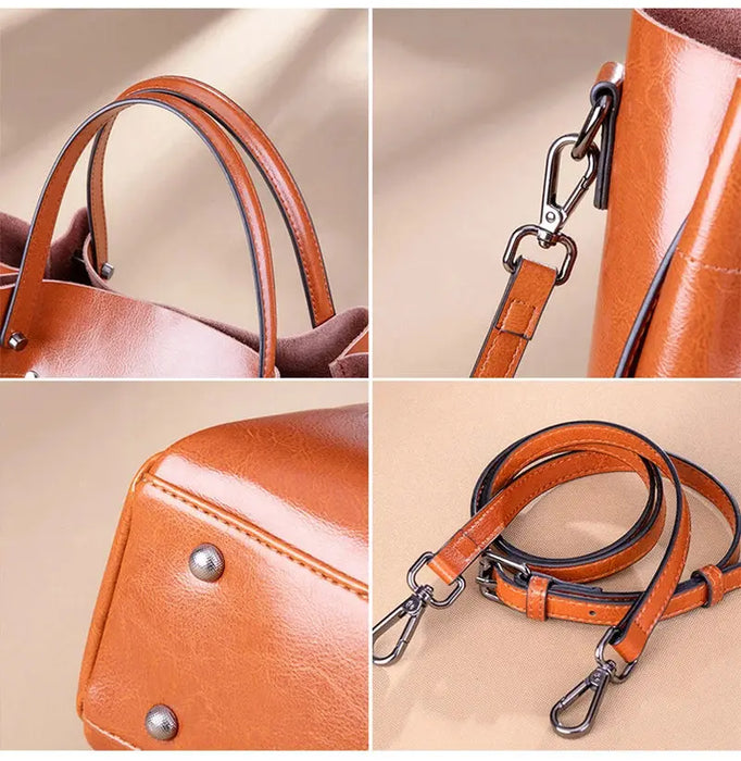 Vintage Cow Leather Shoulder Tote – Women’s Ruched Handbag SF