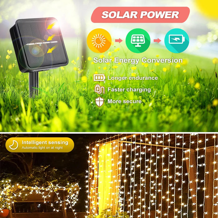 Festive Solar-Powered Curtain Lights with Waterproof Design & Remote Control - Samanta Factory