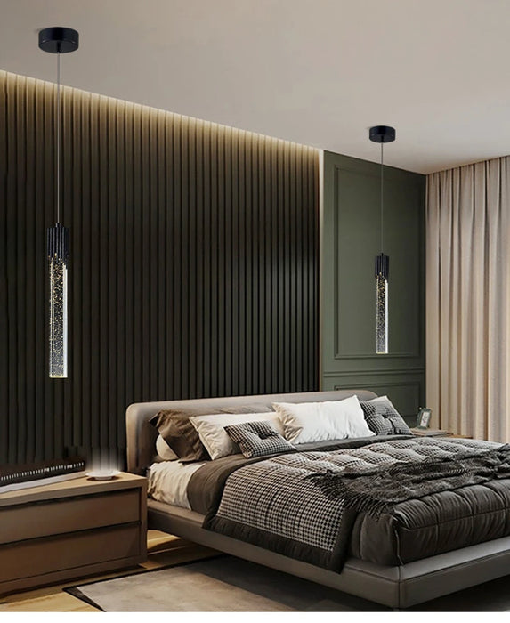 Modern Black & Gold LED Pendant Light – Crystal Rod Design for Ambient Lighting - Samanta Factory