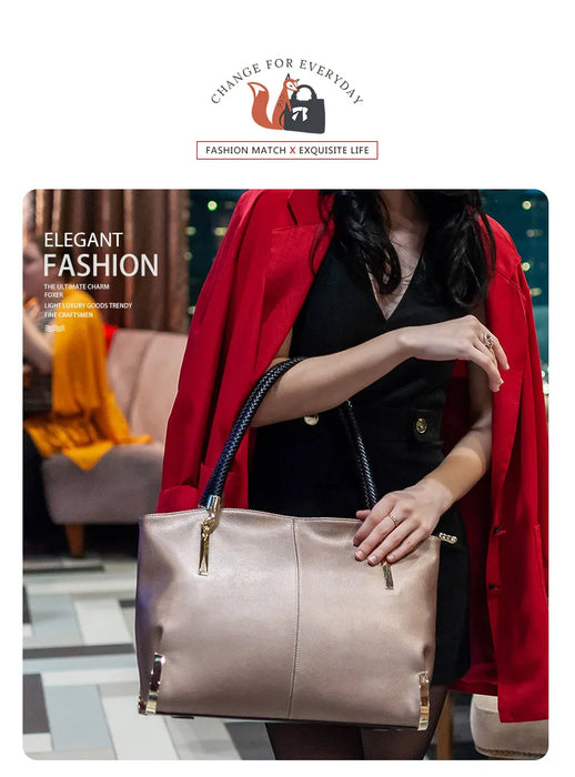 Leather Tote Bag – Soft Casual Shoulder Handbag for Women - Samanta Factory