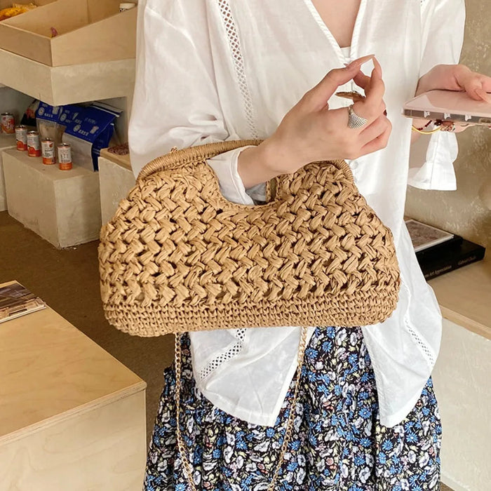 Retro Woven Straw Crossbody Bag – Women's Rattan Beach Shoulder Bag for Vacation & Travel SF