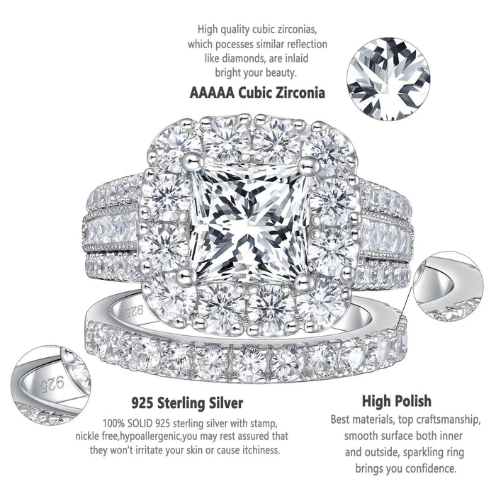 Bridal Ring Set – 7.5mm Princess Cut Cubic Zirconia SF