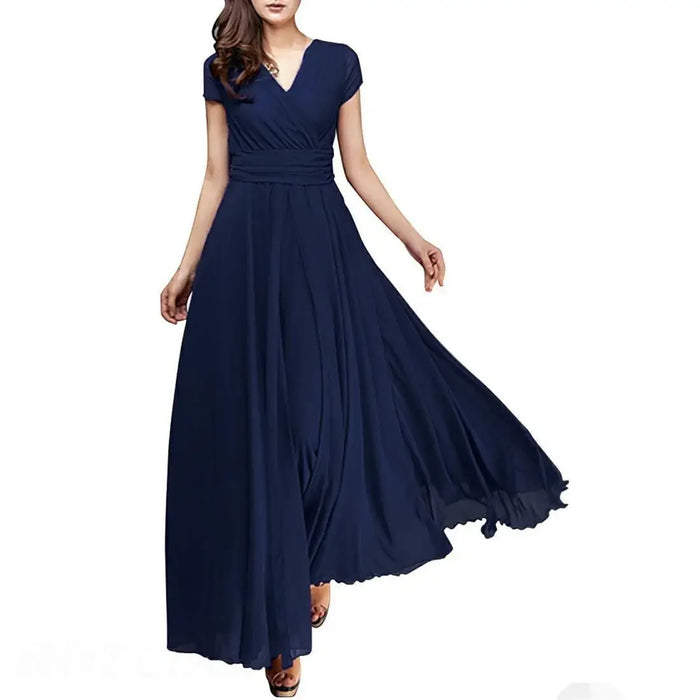 Party Dress – V-Neck Chiffon Elegance - Samanta Factory