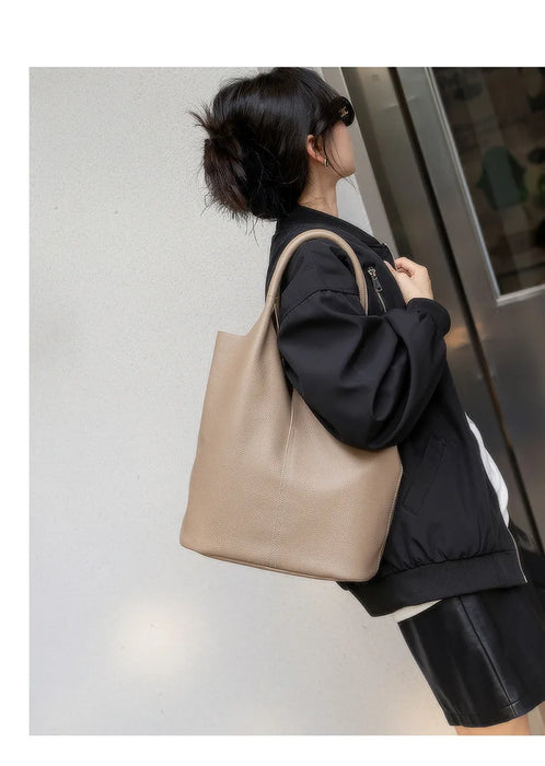 Bucket Bag – Soft Versatile Leather Shoulder Handbag for Women - Samanta Factory