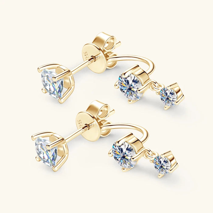 Moissanite Stud Earrings – D-Color VVS1 2-in-1 Sterling Silver