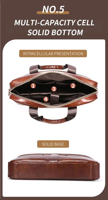 Leather Business Briefcase – Professional 15-Inch Laptop Work Bag SF