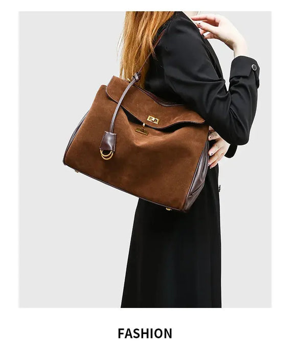 Microfiber Leather Shoulder Bag – Large Square with Lock SF