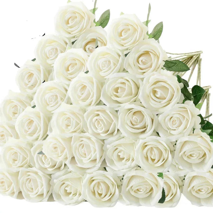 Velvet Artificial Roses – Real Touch 50PCS Bouquet for DIY & Decor Samanta Factory