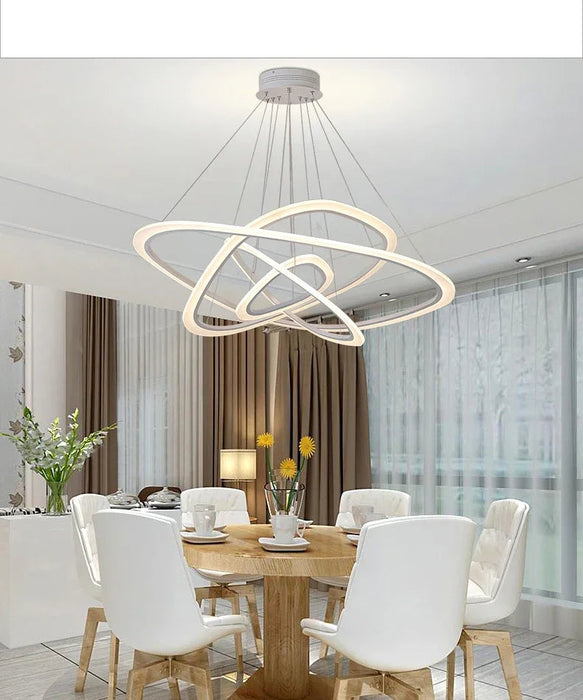 Art Deco Pendant Light – White Acrylic & Iron Chandelier with Remote Control - Samanta Factory