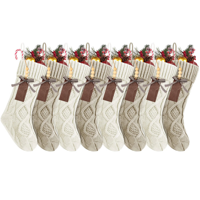 Personalised Christmas Stockings – Knitted Design with Wooden Name Tags