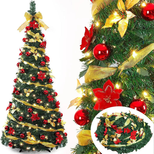 Foldable 180 cm Christmas tree with pre-decorated PVC branches for home and office
