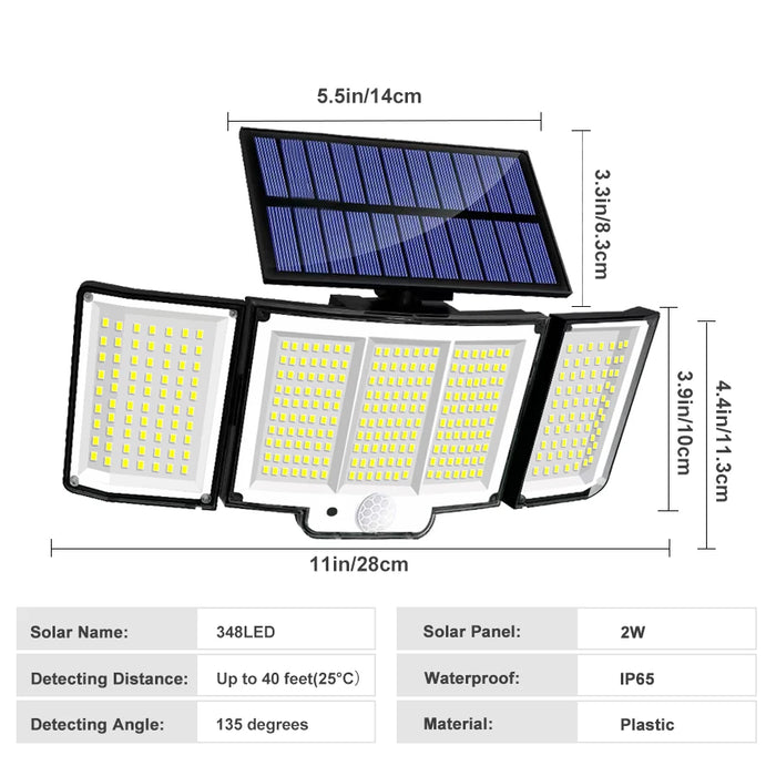 Solar Security Light – 3-Head Motion Sensor with Super Bright 348 LEDs