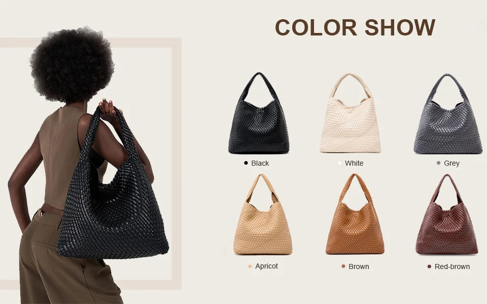 Woven Tote Bag  with Purse for Women – Large Soft Leather Shoulder Bag for Work, Beach & Travel - Samanta Factory