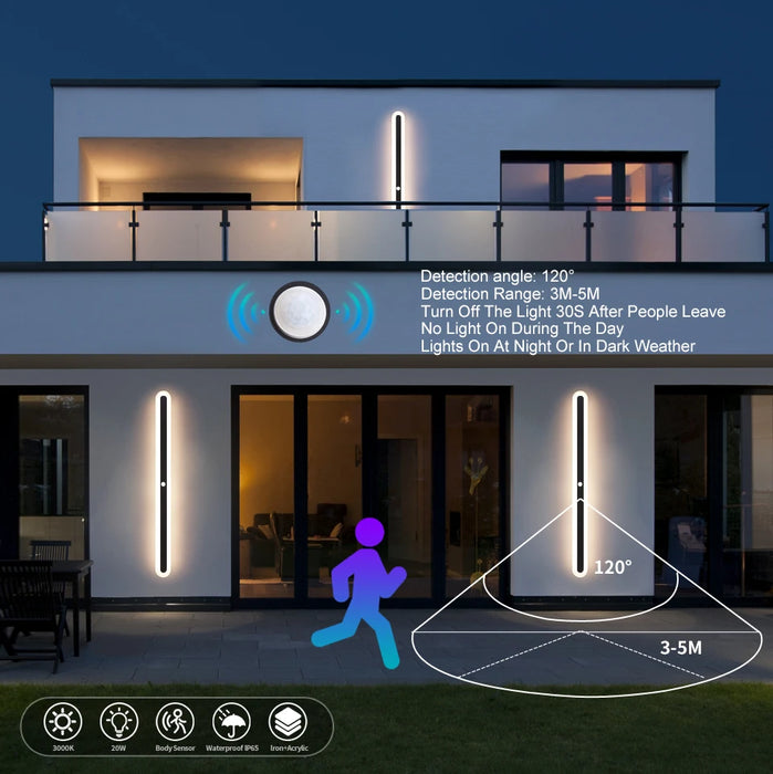 Outdoor LED Wall Light with Motion Sensor – IP65 Waterproof Aluminum Lamp for Porch, Garden, Garage, Villa - Samanta Factory