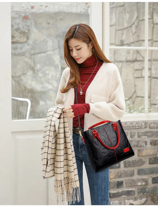 Women's Large Capacity PU Leather Tote Bag – Minimalist Urban Shoulder Bag SF