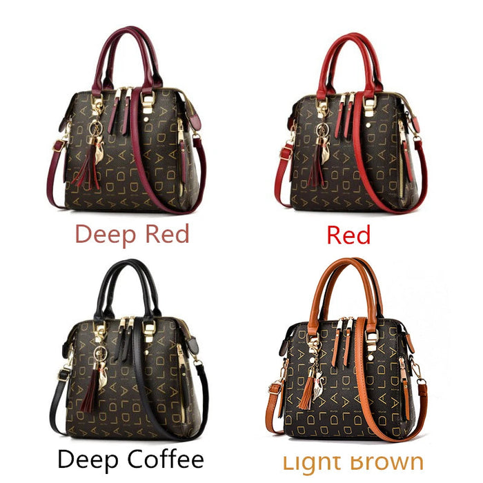 Women’s PU Leather Tote Handbag – Large Capacity Letter Design Tassel Shoulder Bag SF