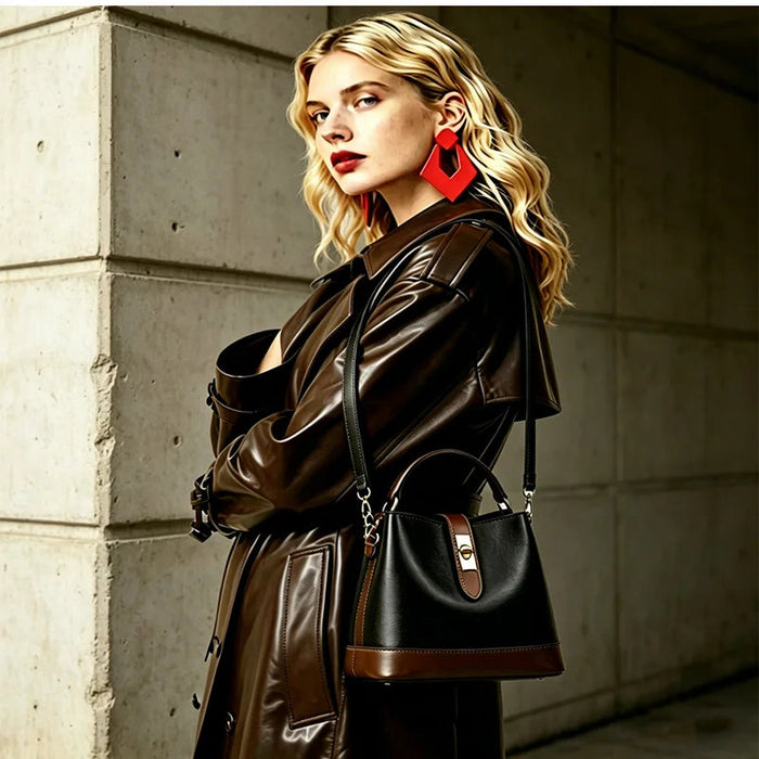 Women’s Two-Tone Bucket Bag – Large Capacity Faux Leather Crossbody & Shoulder Handbag SF
