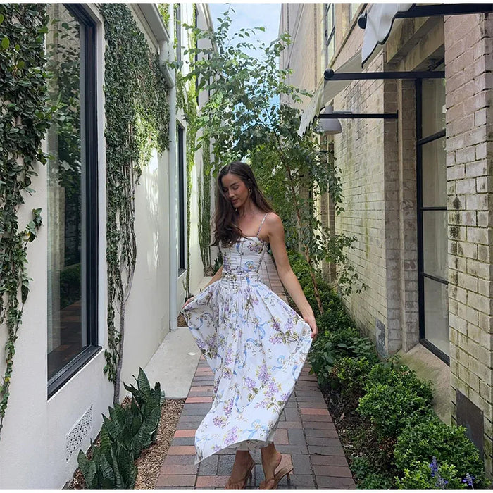 A-line Strap Long Dress – Square Neck & Backless Design