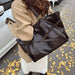 Vintage PU Leather Shoulder Tote – Soft Casual Bag with Lock Closure - Samanta Factory